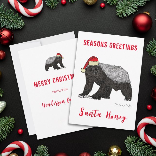 Santa Honung Funny jul Honey badger Citat Julkort (Funny christmas honey badger quote Santa Honey custom holiday greeting card badass wild animal)