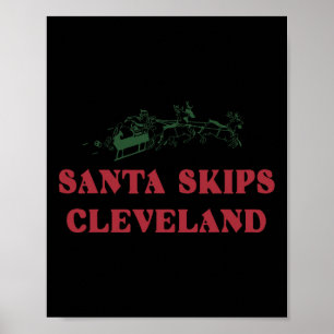 Santa hoppar över Cleveland Rolig Santa ren Jul Poster