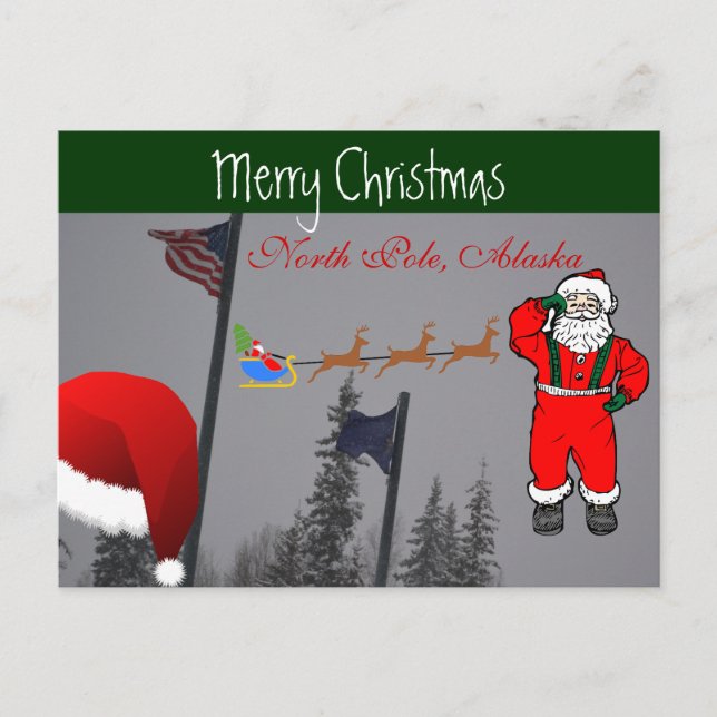 Santa House Reindeer Sleigh Snöstorm Storm Frozen Helg Vykort (Framsida)