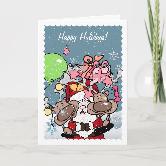 Santa Hugger hans renar Helgkort (Framsida)