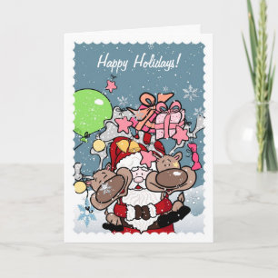 Santa Hugger hans renar Helgkort