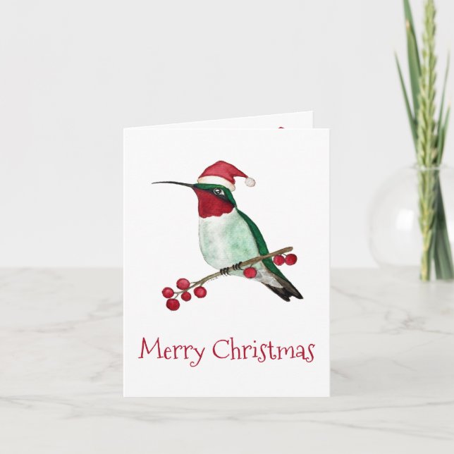 Santa Hummingbird Christmas Helgkort (Framsida)