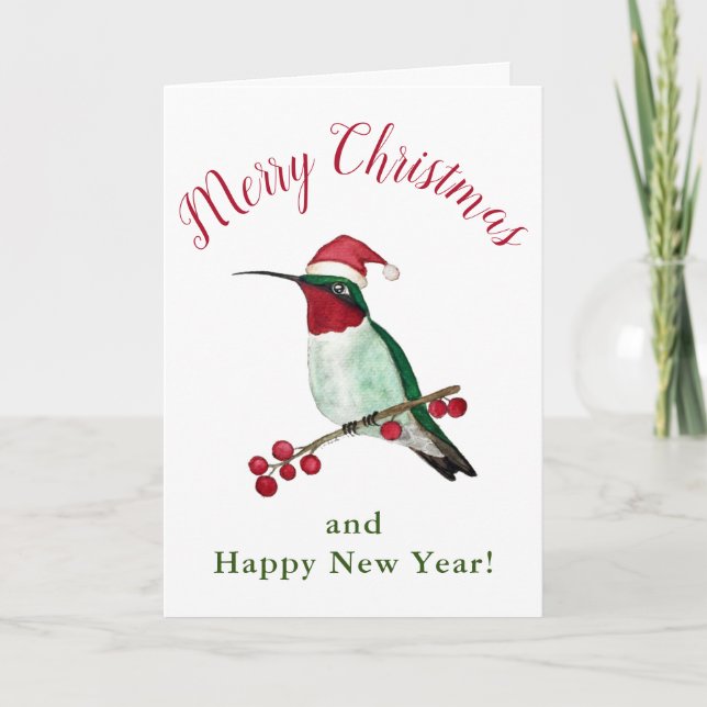 Santa Hummingbird Helgdag Card Helgkort (Framsida)