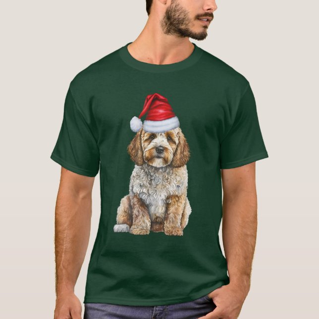 Santa Hund Cockapoo Funny jul T Shirt (Framsida)