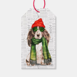 Santa Hund Cocker Spanska Juletiketter Presentetikett