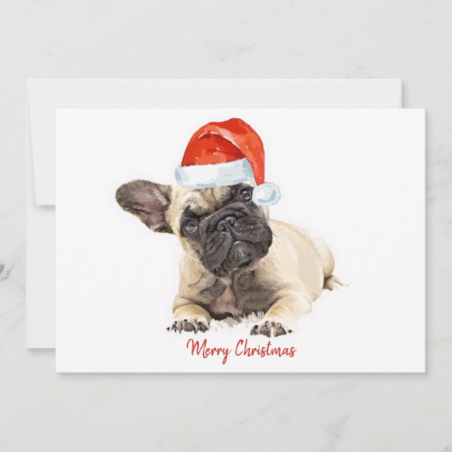 Santa Hund Fransk Bulldog Cute Puppy Julens Hund Julkort (Framsida)