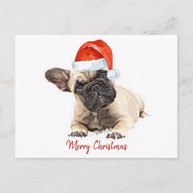 Santa Hund Fransk Bulldog jul Cute Puppy Hund Helg Vykort (Framsida)