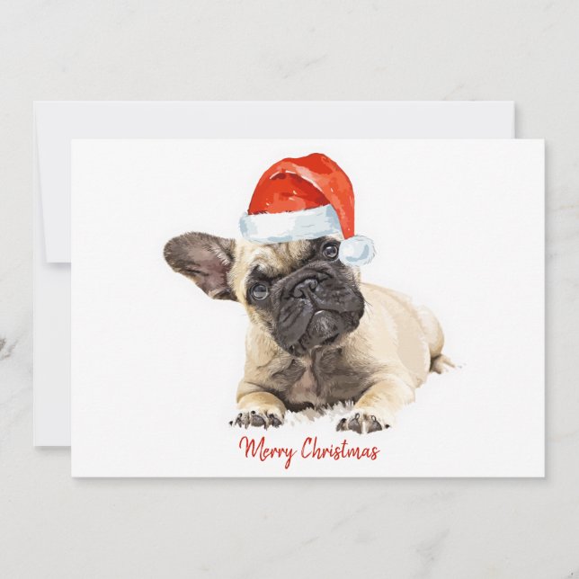 Santa Hund Fransk Bulldog jul Cute Puppy Hund Inbjudningar (Framsida)