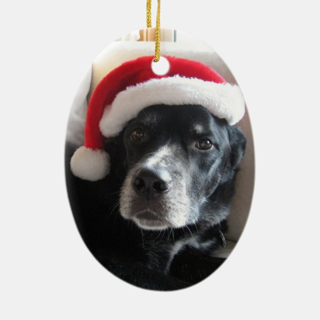 Santa Hund-Labrador Rottweiler blandning Julgransprydnad Keramik (Baksidan)