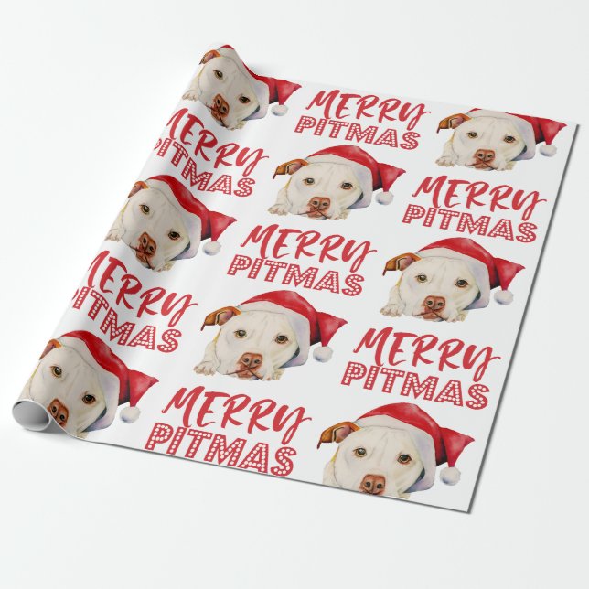 Santa Hund Merry Pitmas Funny Pitbull jul Presentpapper (Utrullad)