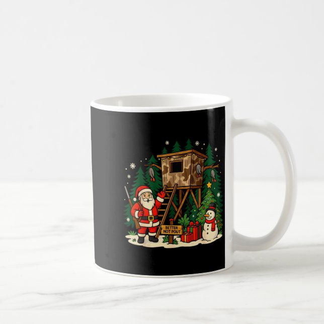 Santa Hunting Cabin Funny Christmas Better Not Ut  Kaffemugg (Höger)