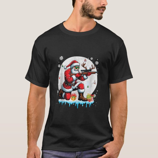 Santa Hunting jul Måne Costume Hunter Matchi T Shirt (Framsida)