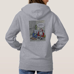 Santa i fängelse dam grå huva sweatshirt baksida t shirt
