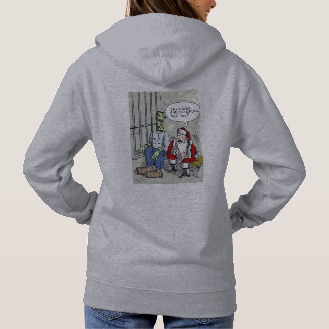 Santa i fängelse dam grå huva sweatshirt baksida t shirt (Baksida)
