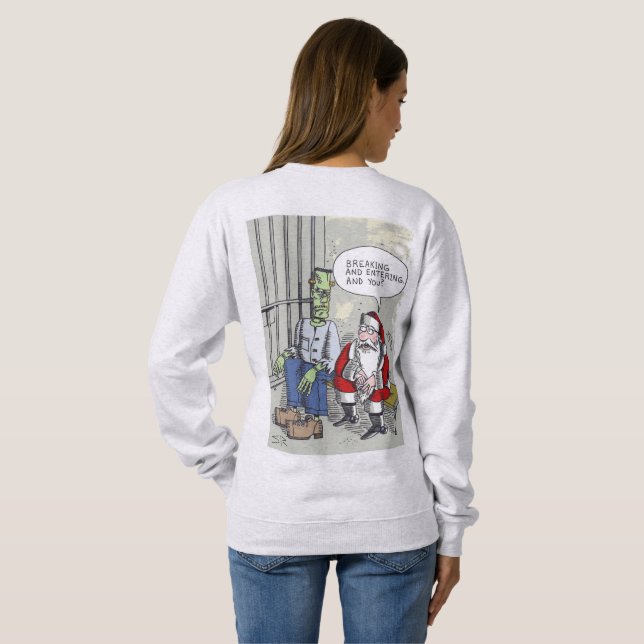 Santa i fängelse damer askgrå sweatshirt baksida t shirt (Hel baksida)