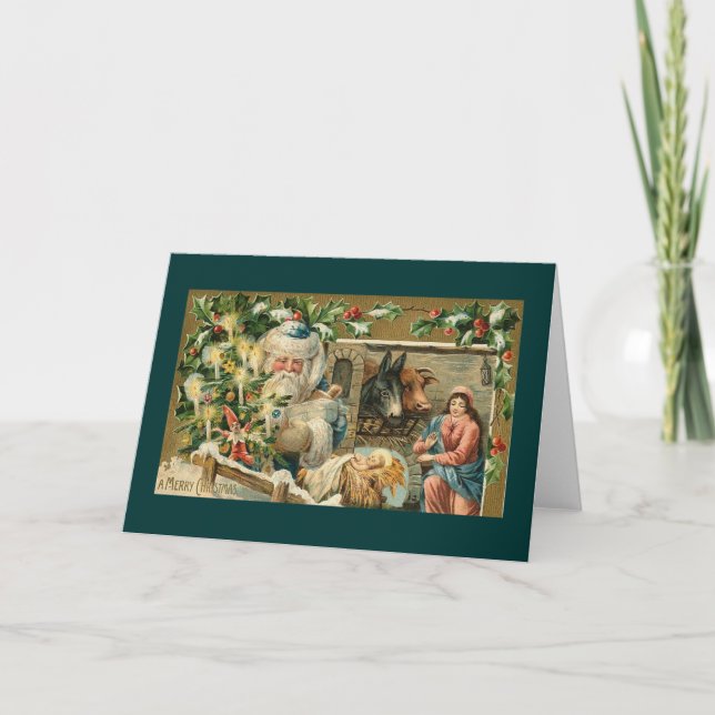 Santa I JULKRUBBA Helgkort (Framsida)