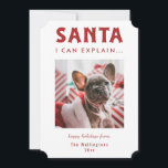 Santa I kan förklara fotoportet Helgdag Humor Julkort<br><div class="desc">Trendig fet fjällrött typografi "SANTA I CAN EXPLAIN... ",  fotokort för humor. Kortfunktioner,  ett foto på framsidan med tre malltexter linjer för meddelande,  namn och år. Kortets baksida kompletteras med vit ritad punkt mönster på röd bakgrund.</div>