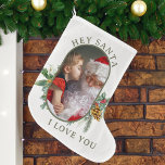 Santa I Kärlek You Holly Gräs Lozenge Shape Photo Stor Julstrumpa<br><div class="desc">Roligt jul Fotolagring med anpassningsbarnas foto- och personlig-meddelande till tomten,  eller så kan du lägga till ditt namn i stället. Bilden visas i formatet 16:9 porträtt och fotomallen visningar automatiskt dem i en valformad,  rundad stöteform. Bläddra i min samling med rundade Lozenge Photo Collage för mer design och presentidéer.</div>