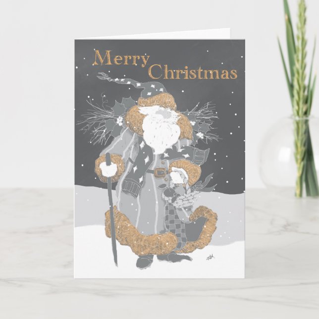 Santa i kritagrått helgkort (Framsida)