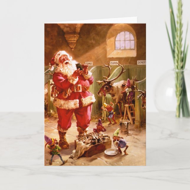 Santa i renladugården helgkort (Framsida)