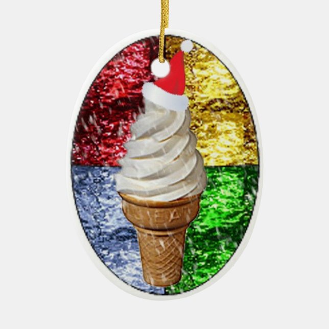 Santa Ice Cream Cone in Stached Glass Ceramic Orna Julgransprydnad Keramik (Framsidan)