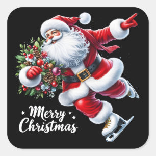 Santa Ice Skating Joyfull vid jul Fyrkantigt Klistermärke