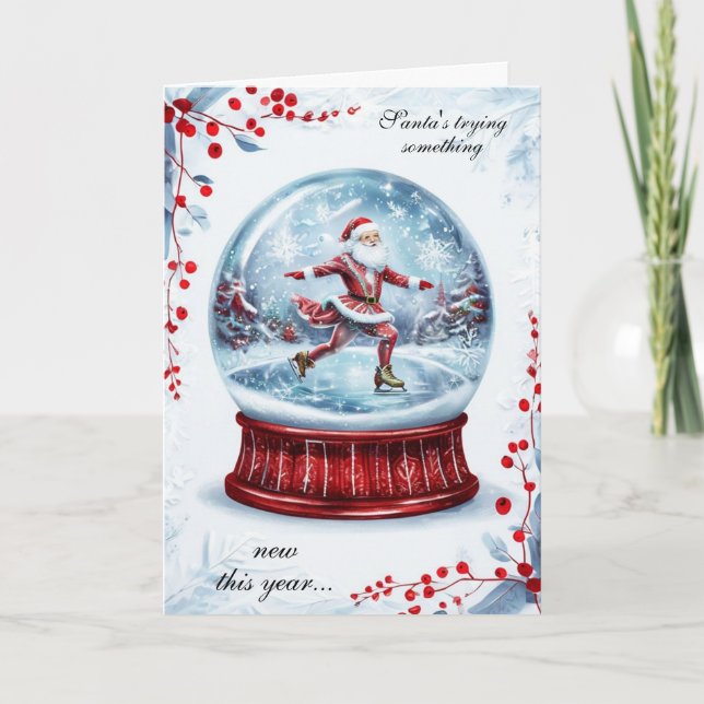 Santa Ice Skating Snow Globe Winter Greeting Kort (Framsida)