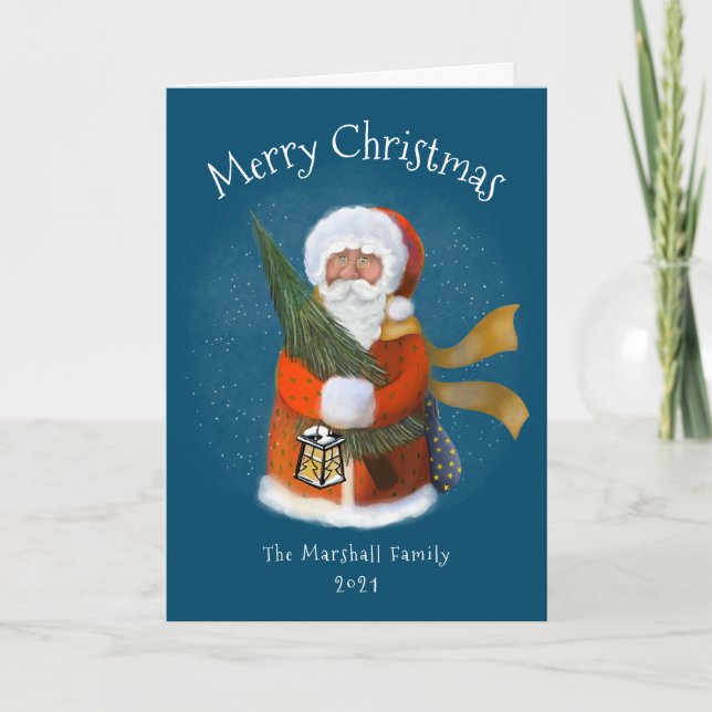 Santa Illustration Navy Blue Non-Photo Helgkort (Framsida)
