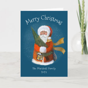 Santa Illustration Navy Blue Non-Photo Helgkort