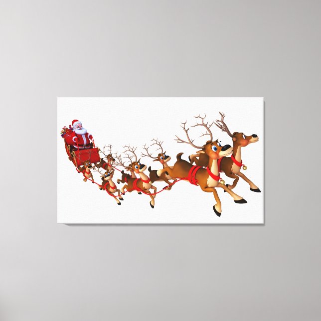 Santa In a Sleigh Wall Art Canvastryck (Framsida)