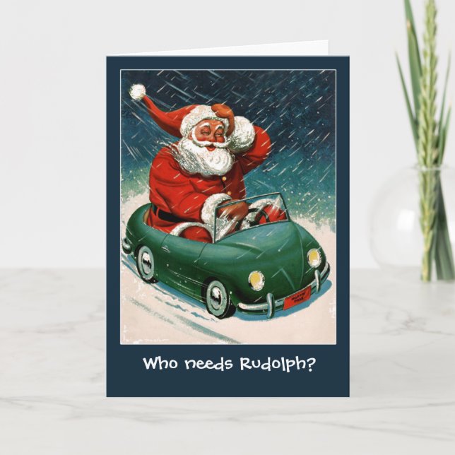Santa in a Sports Car Christmas Card Helgkort (Framsida)