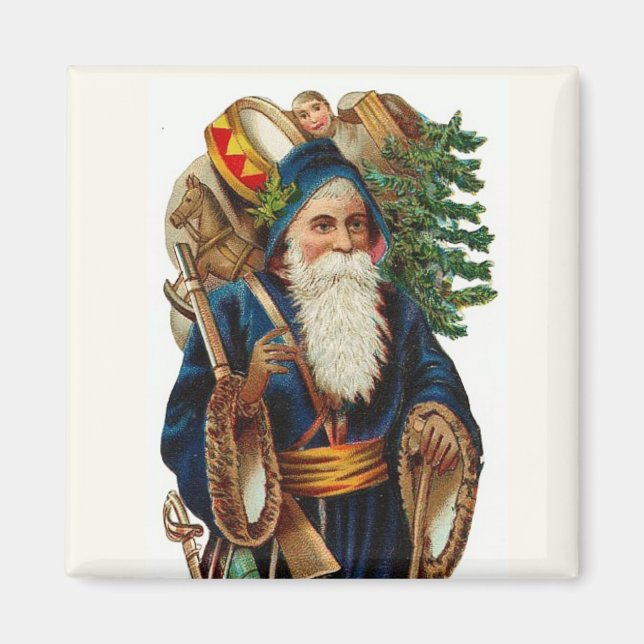 Santa In Blue Vintage Magnet (Framsidan)