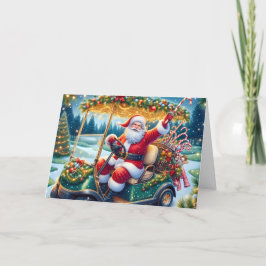 Santa in Christmas Golf Cart Holiday Card Helgkort