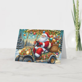 Santa in Christmas Golf Cart Holiday Card Helgkort
