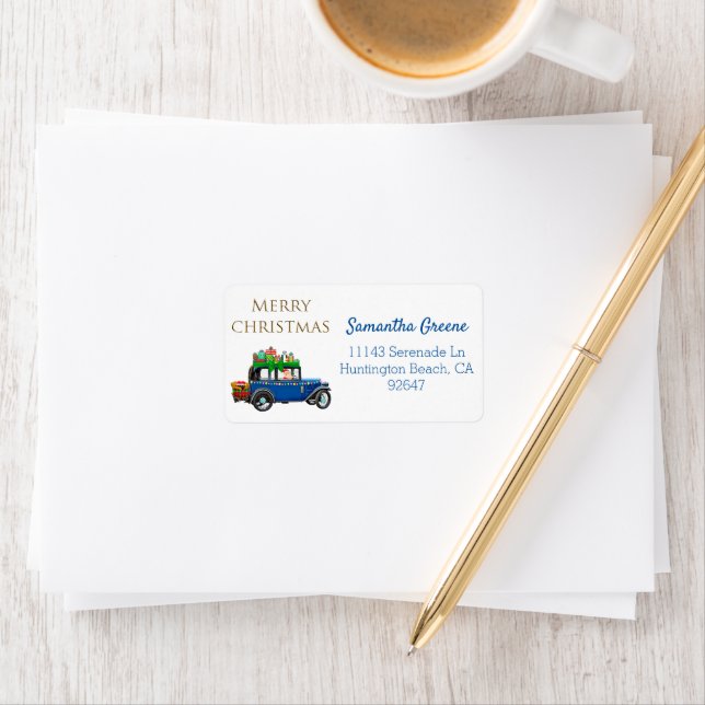 Santa in Classic Car Adressetikett (Insitu)