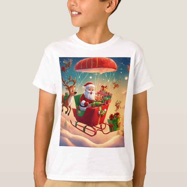 Santa in Flight: A Transformation of Helgdag Cheer T Shirt (Framsida)