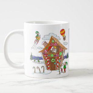 Santa in Gingerbröd House with Elves Colorful Jumbo Mugg
