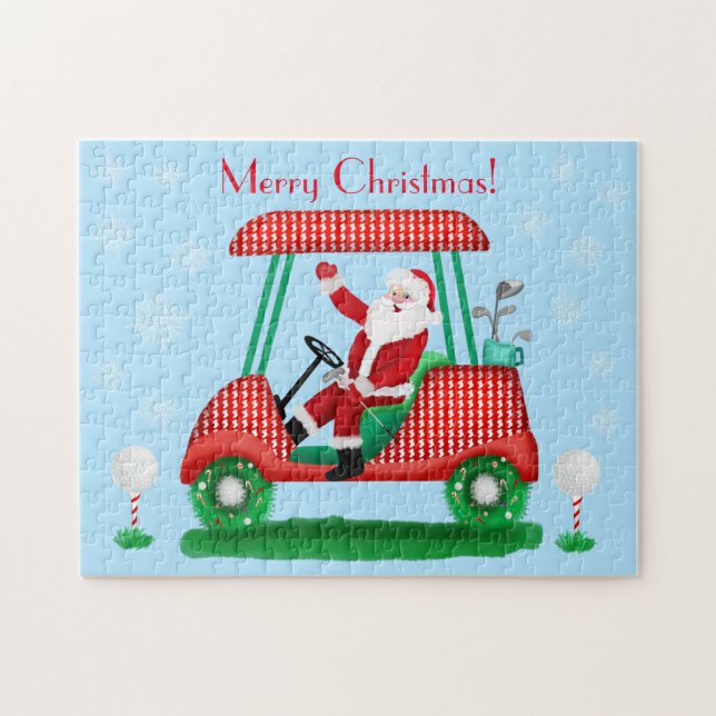 SANTA IN GOLF CART CHRISTMAS WITH SNÖFLINGOR PUSSEL (Horisontell)