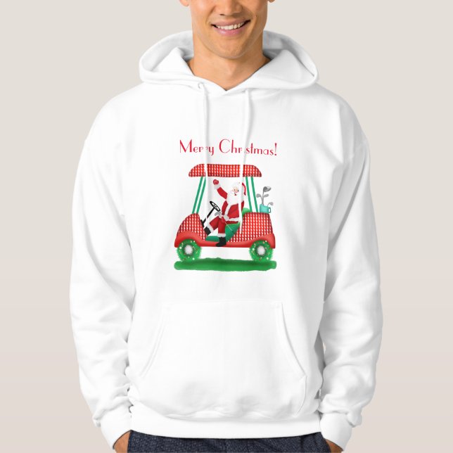 Santa In Golf Cart God jul T-Shirt Hoodie (Framsida)