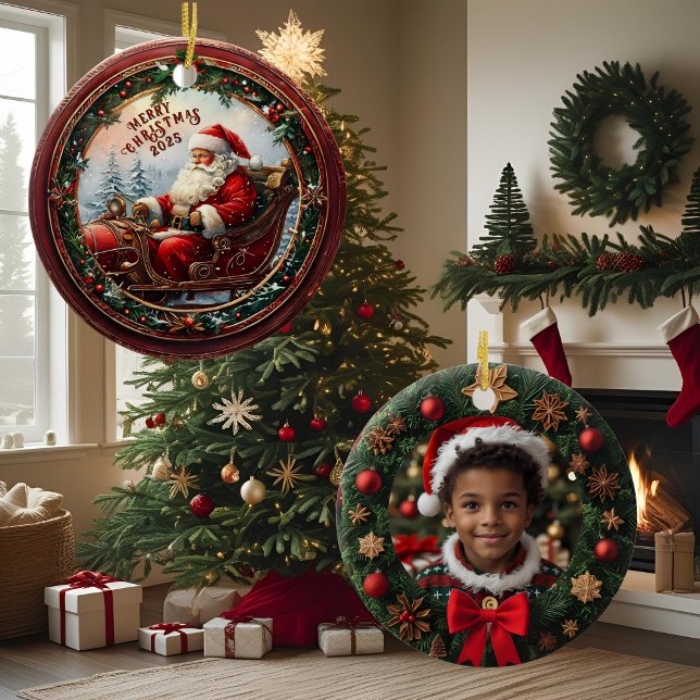 Santa in Hans Sleigh Julgransprydnad Keramik (Skapare uppladdad)