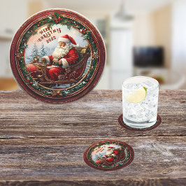 Santa in Hans Sleigh Underlägg Papper Rund