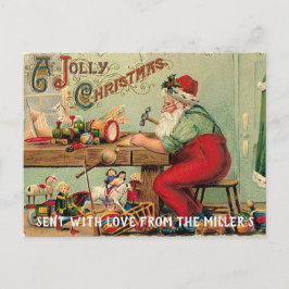 Santa In his Workshop Skapar Leksak Vintage Postca Helg Vykort