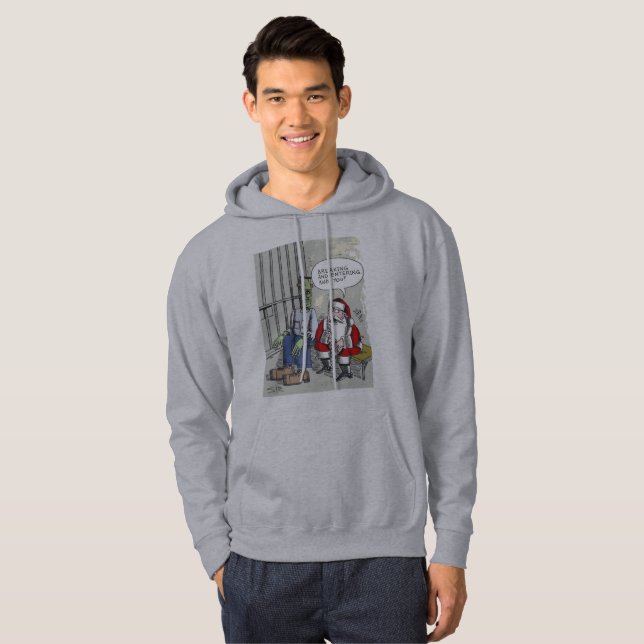 Santa In Jail grått hooded sweatshirt (Hel framsida)