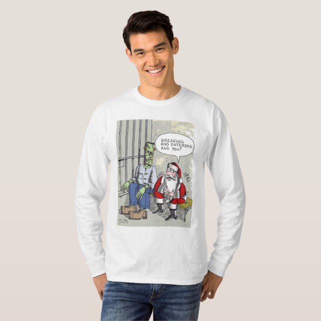 Santa In Jail långärmad shirt T (Hel framsida)