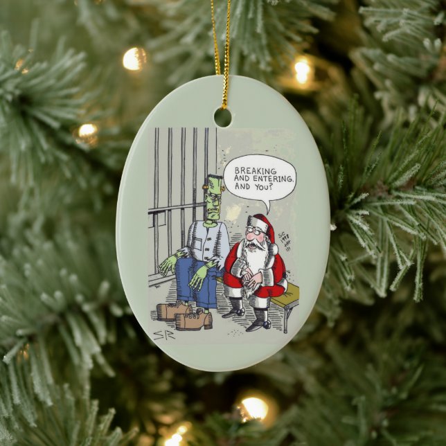 Santa In Jail oval ceramic ornament (Träd)