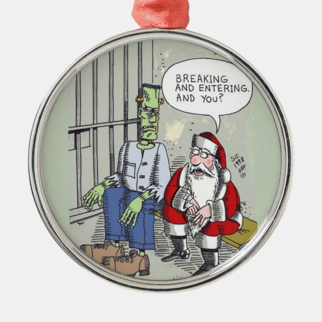 Santa In Jail round premium ornament (Framsidan)