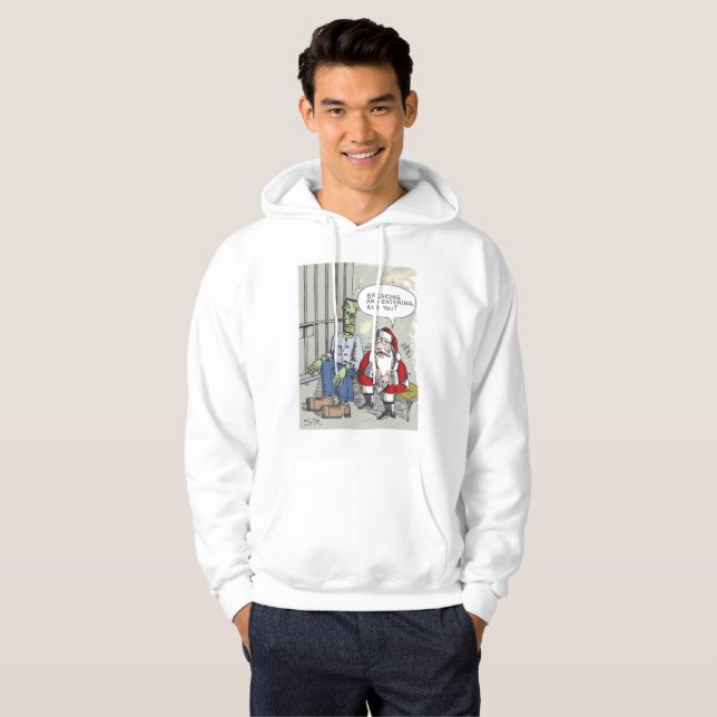 Santa In Jail white hoooded sweatshirt (Hel framsida)
