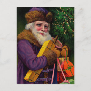 Santa in Lila Postcard Helg Vykort