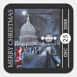 Santa in London Christmas Fyrkantigt Klistermärke
