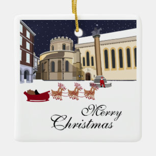 Santa In London jul Ceramic Ornament